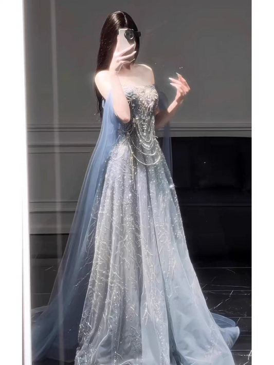 A Line Sequin Lace Tulle Formal Prom Dress Birthday Dress J4374