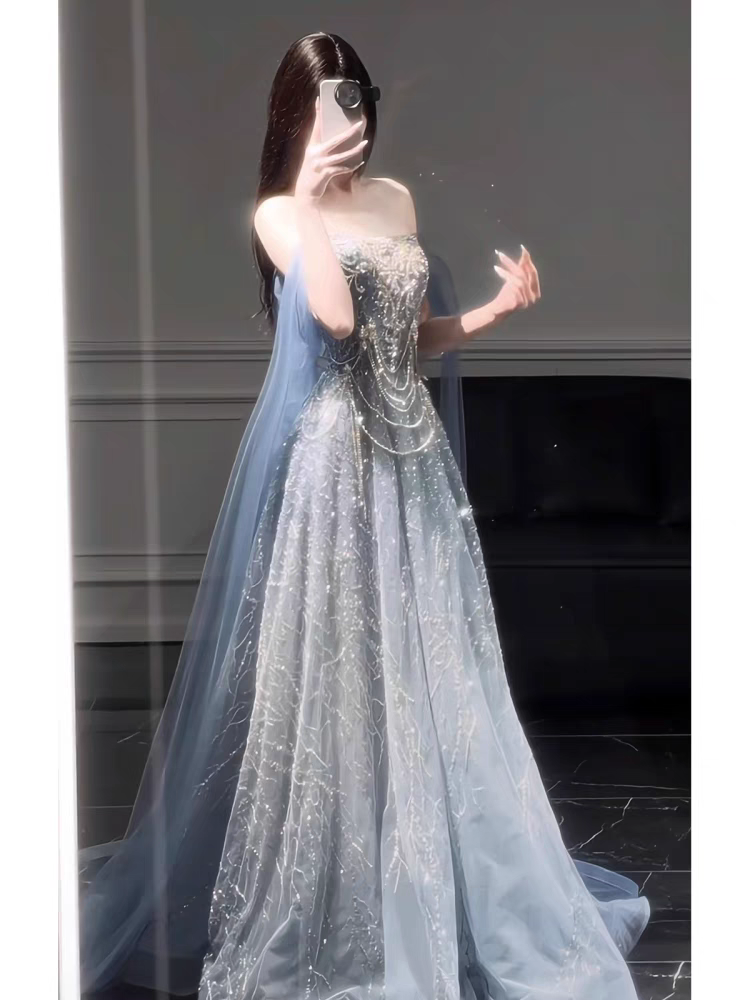 A Line Sequin Lace Tulle Formal Prom Dress Birthday Dress J4374