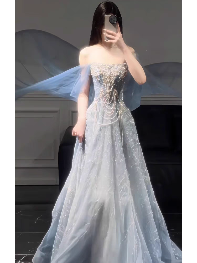 A Line Sequin Lace Tulle Formal Prom Dress Birthday Dress J4374