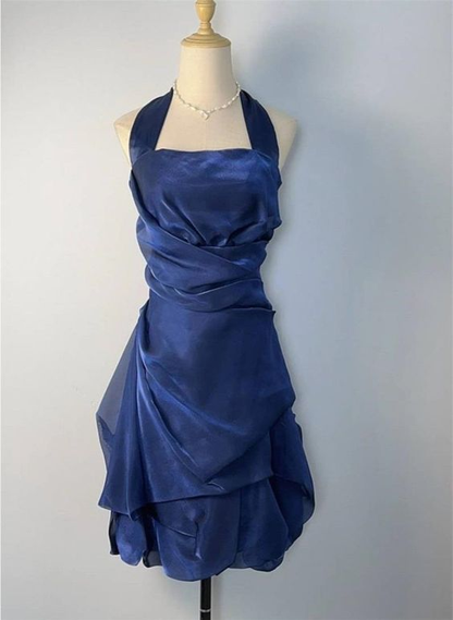Robe de soirée courte bleue à dos nu J4412