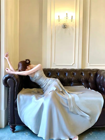 Robe de soirée longue vintage gris argenté J4470