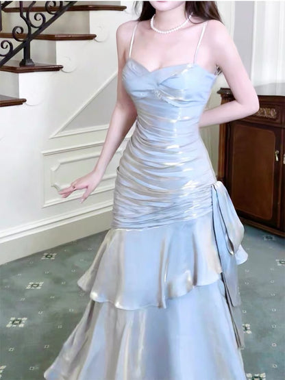 Robe de soirée longue vintage gris argenté J4470