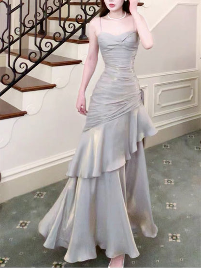 Robe de soirée longue vintage gris argenté J4470