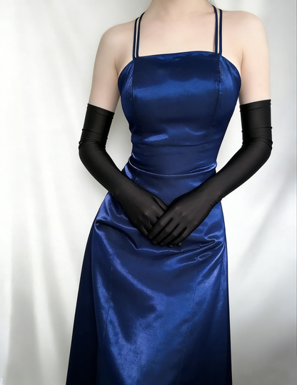 Marineblaues langes Ballkleid in A-Linie, Vintage-Stil, formelles Kleid J4674