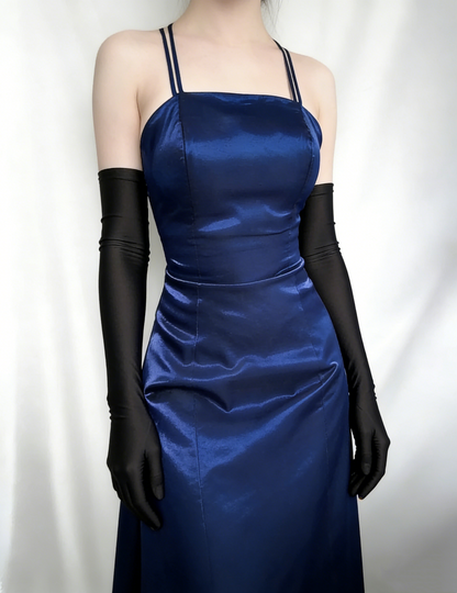 Marineblaues langes Ballkleid in A-Linie, Vintage-Stil, formelles Kleid J4674