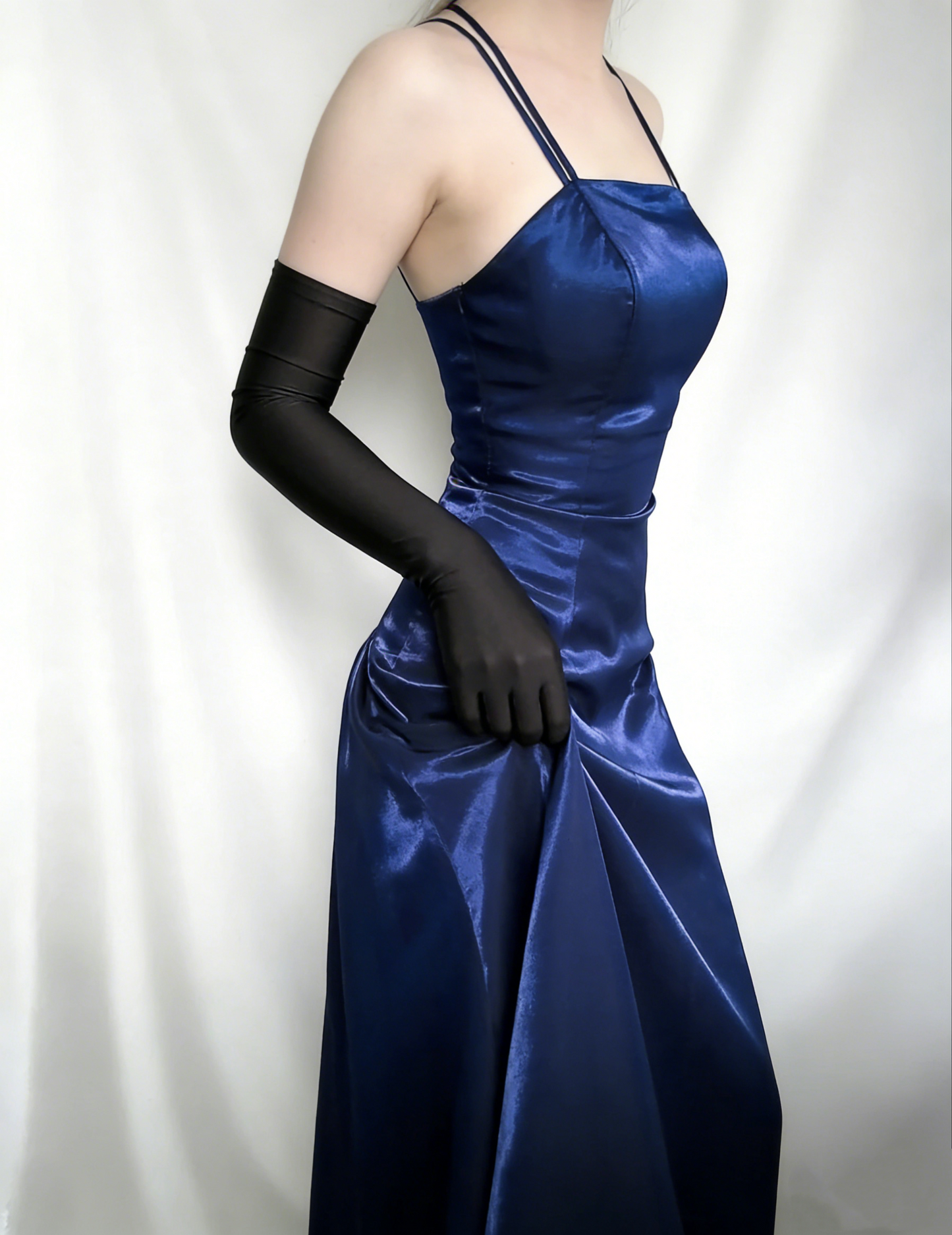 Marineblaues langes Ballkleid in A-Linie, Vintage-Stil, formelles Kleid J4674