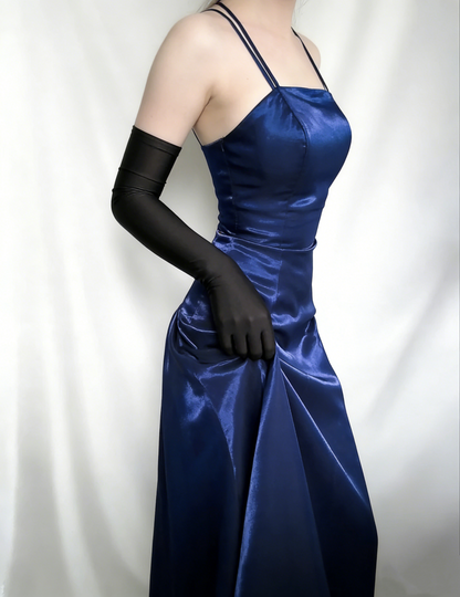 Marineblaues langes Ballkleid in A-Linie, Vintage-Stil, formelles Kleid J4674