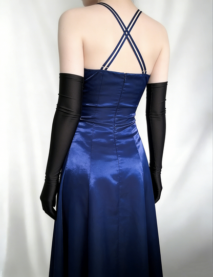 Marineblaues langes Ballkleid in A-Linie, Vintage-Stil, formelles Kleid J4674