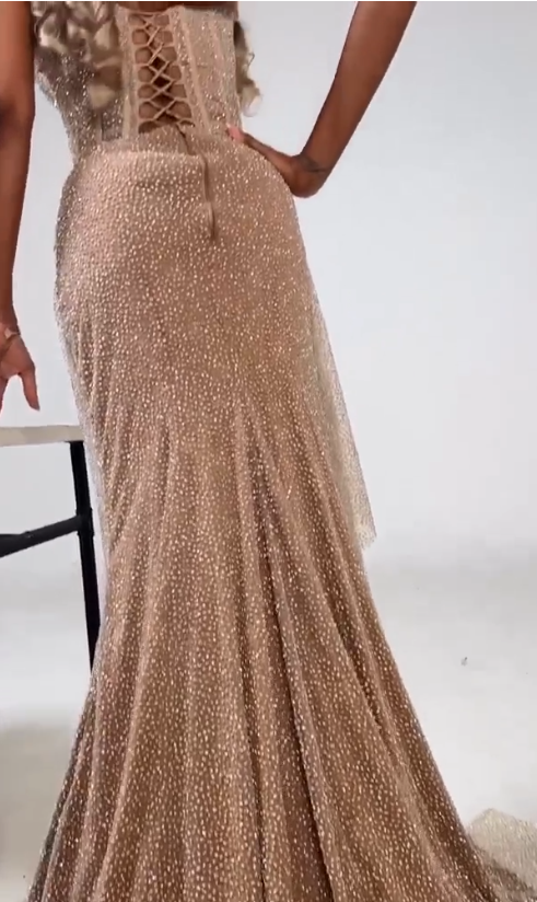 Strapless Champion Sequin Long Prom Dress Slit Evening Gown J4722