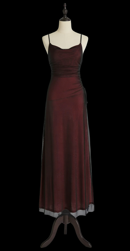 Burgunderrotes Etui-Ballkleid, Vintage, formelles Partykleid J4757