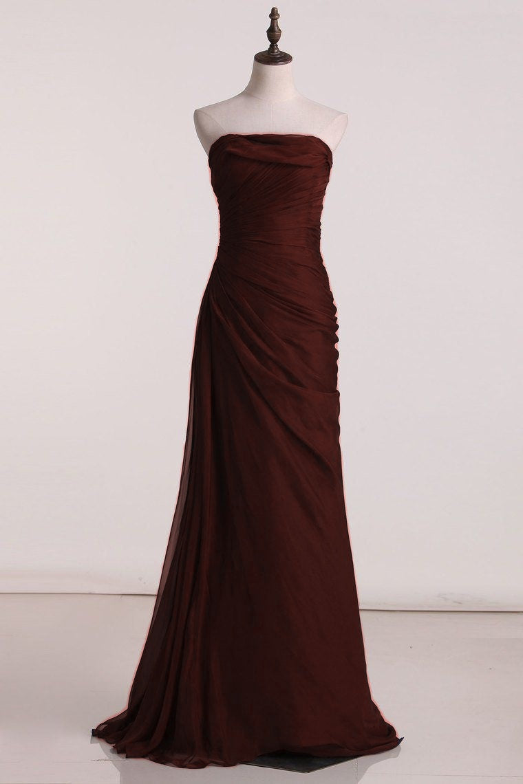 Trägerloses, marineblaues, langes Ballkleid in A-Linie, formelles Partykleid J5058