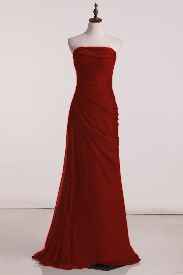 Trägerloses, marineblaues, langes Ballkleid in A-Linie, formelles Partykleid J5058