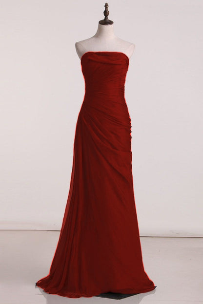 Trägerloses, marineblaues, langes Ballkleid in A-Linie, formelles Partykleid J5058