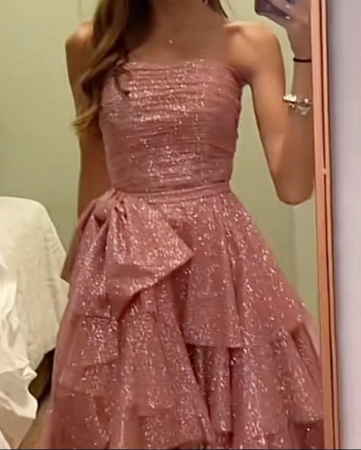 Trägerloses langes Ballkleid mit Pailletten in Rosa J5429 