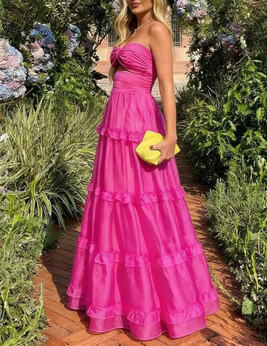 Trägerloses A-Linien-Ballkleid in Pink für Hochzeitsgäste J5435