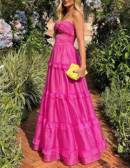 Trägerloses A-Linien-Ballkleid in Pink für Hochzeitsgäste J5435
