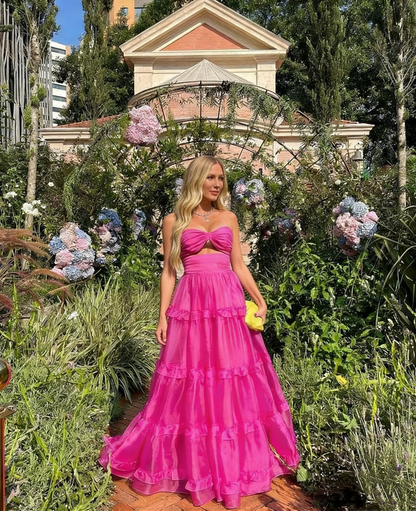 Trägerloses A-Linien-Ballkleid in Pink für Hochzeitsgäste J5435