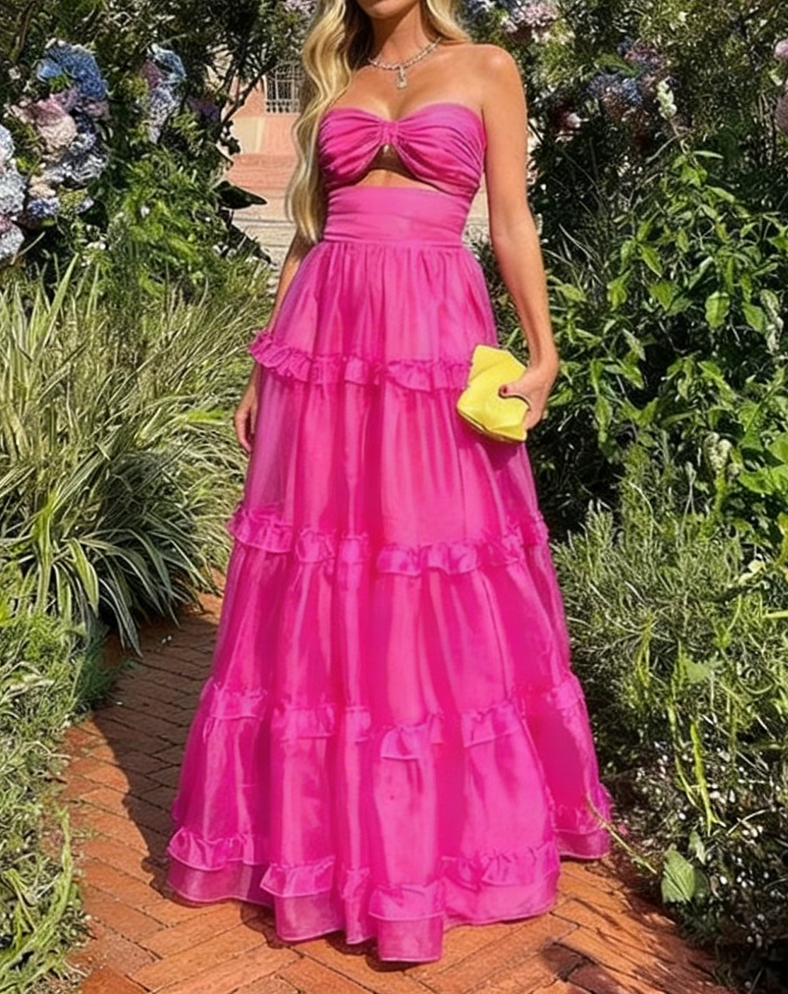 Trägerloses A-Linien-Ballkleid in Pink für Hochzeitsgäste J5435