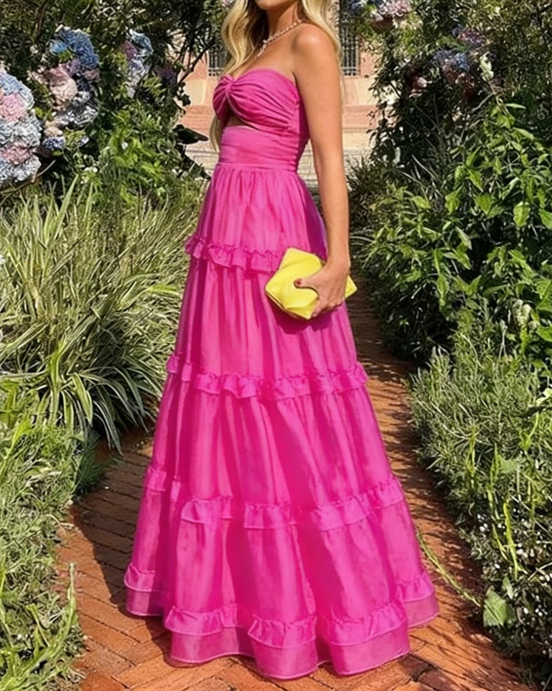 Trägerloses A-Linien-Ballkleid in Pink für Hochzeitsgäste J5435