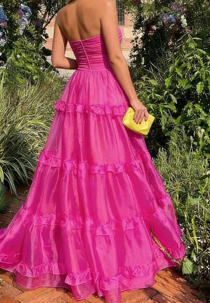 Trägerloses A-Linien-Ballkleid in Pink für Hochzeitsgäste J5435