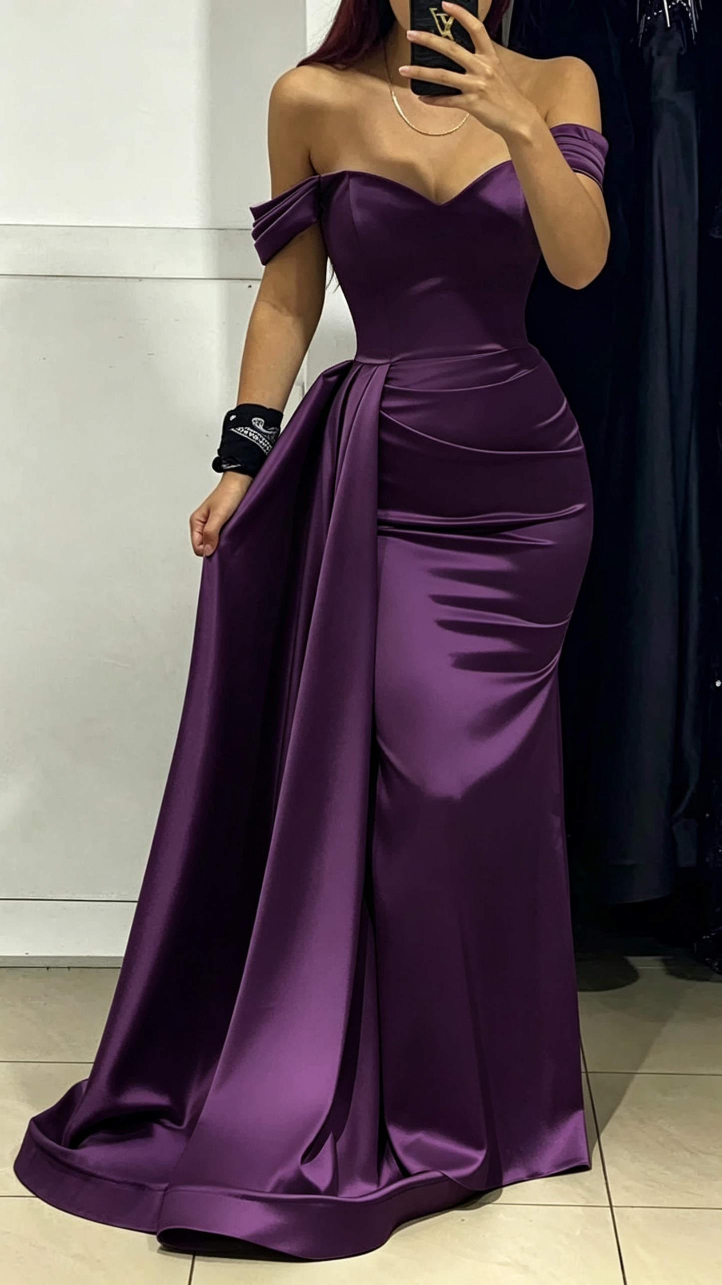 Off Shoulder Green Satin Ruched Long Prom Evening Dress J5625