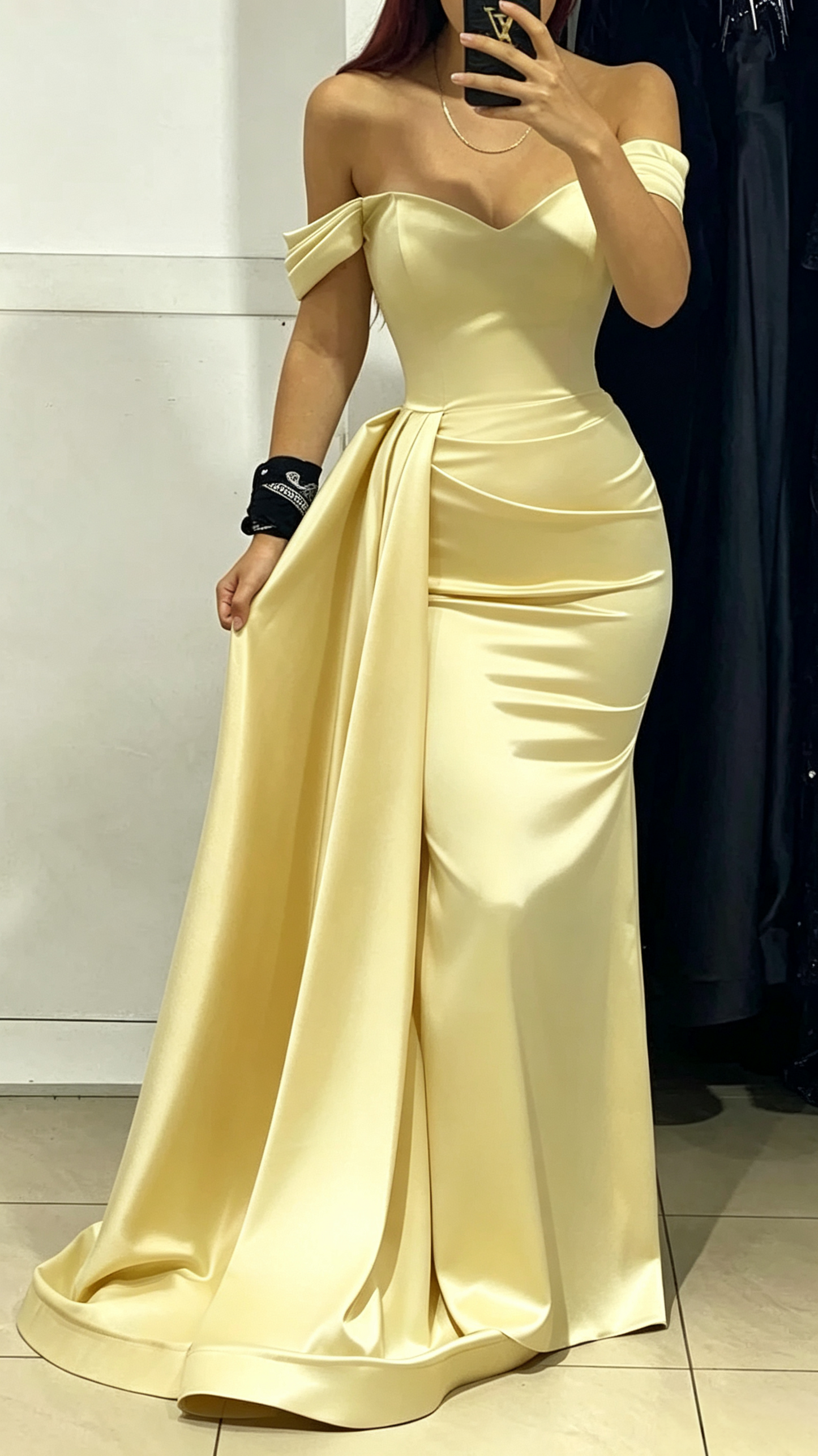 Off Shoulder Green Satin Ruched Long Prom Evening Dress J5625