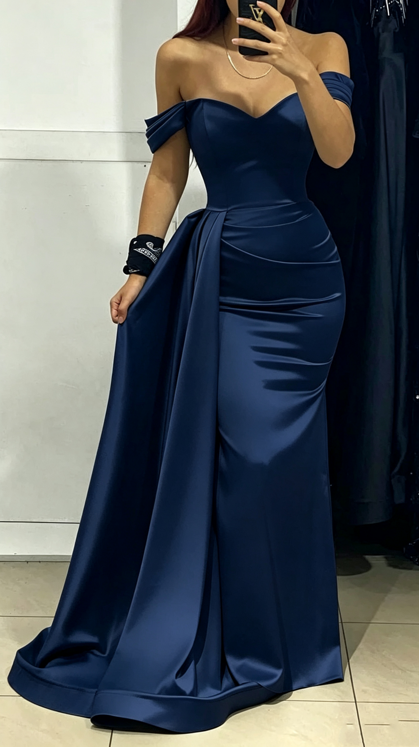 Off Shoulder Green Satin Ruched Long Prom Evening Dress J5625