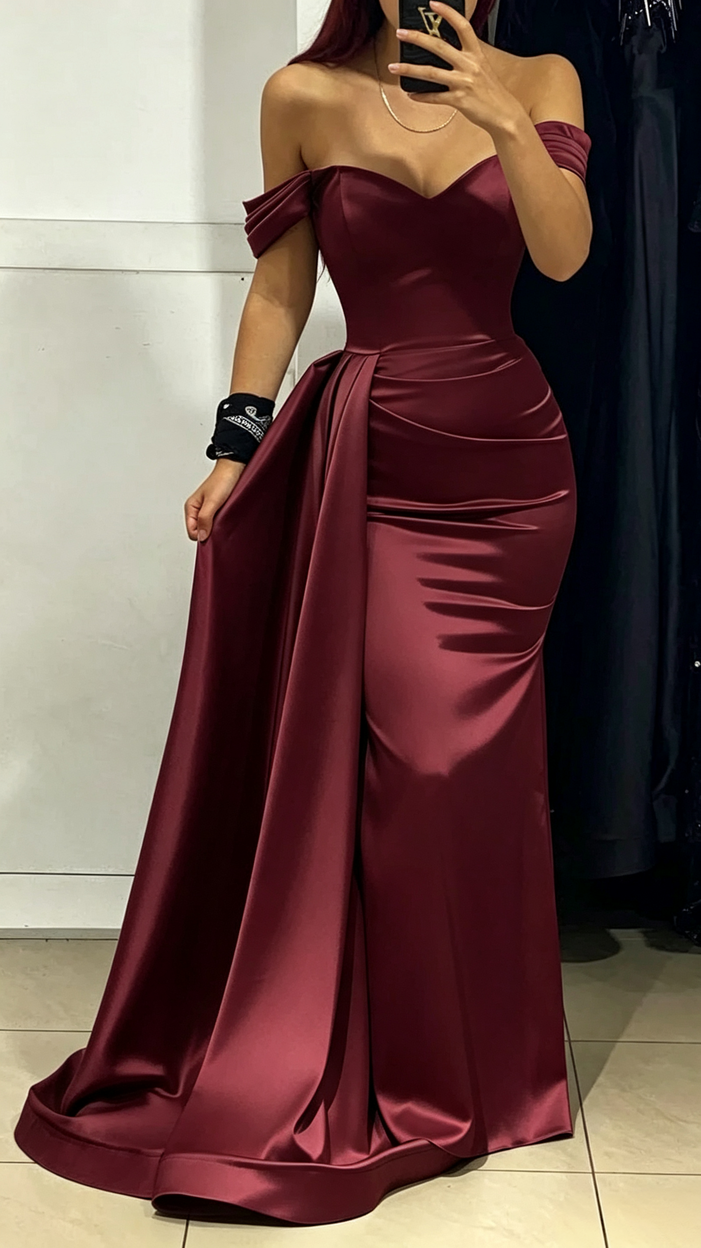 Off Shoulder Green Satin Ruched Long Prom Evening Dress J5625