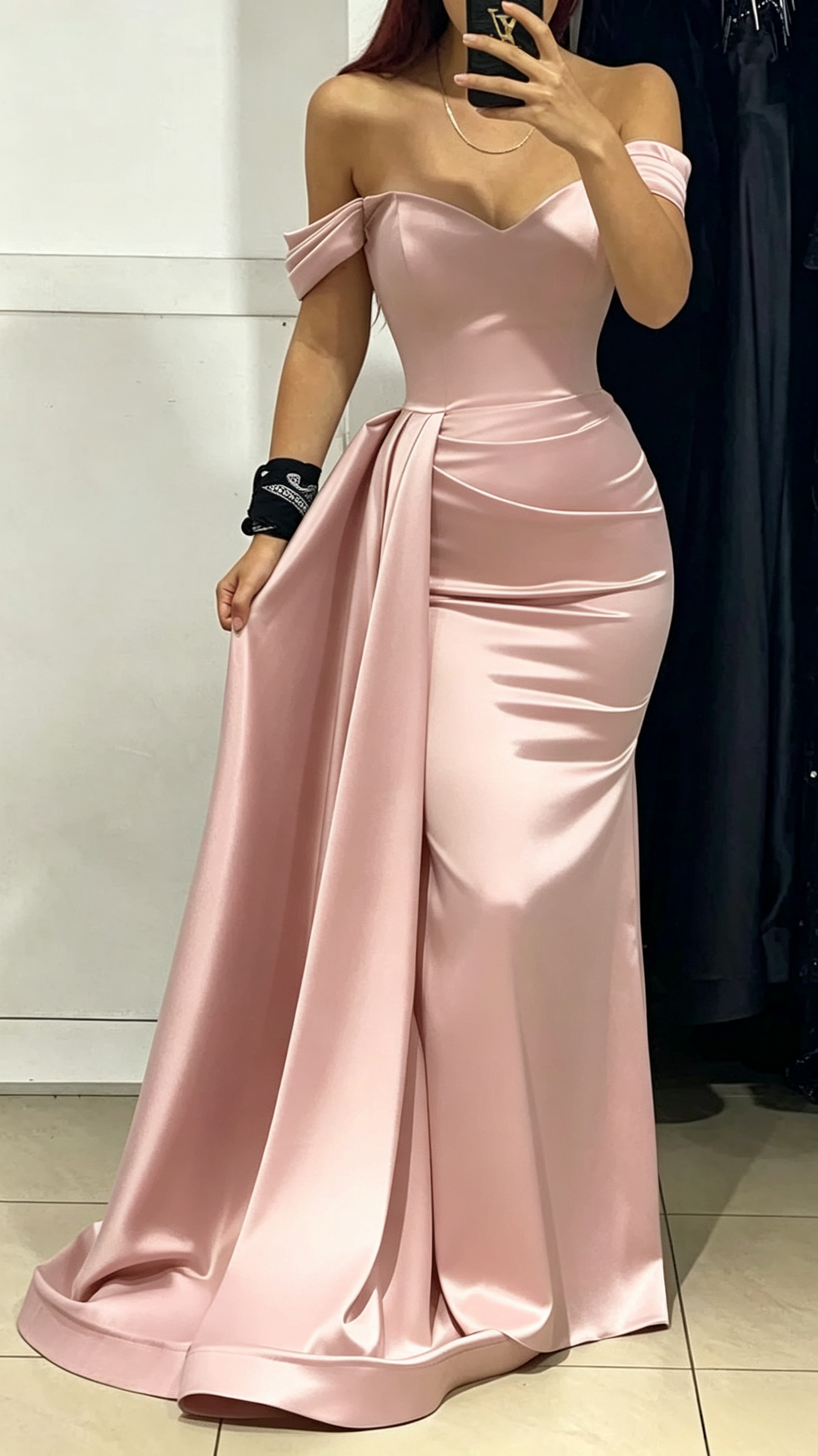 Off Shoulder Green Satin Ruched Long Prom Evening Dress J5625