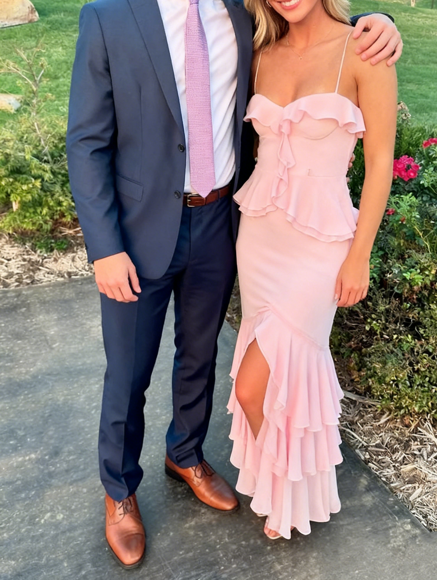 Spaghetti Straps Pink Prom Dress Slit Party Dress J5659
