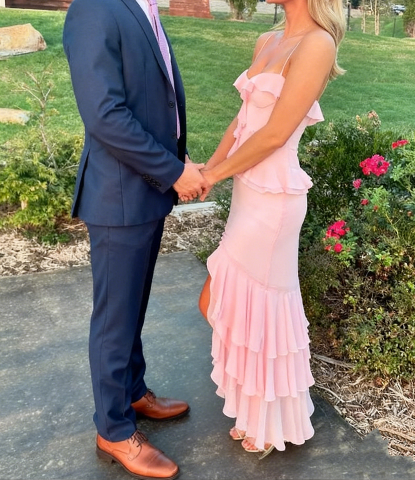 Spaghetti Straps Pink Prom Dress Slit Party Dress J5659