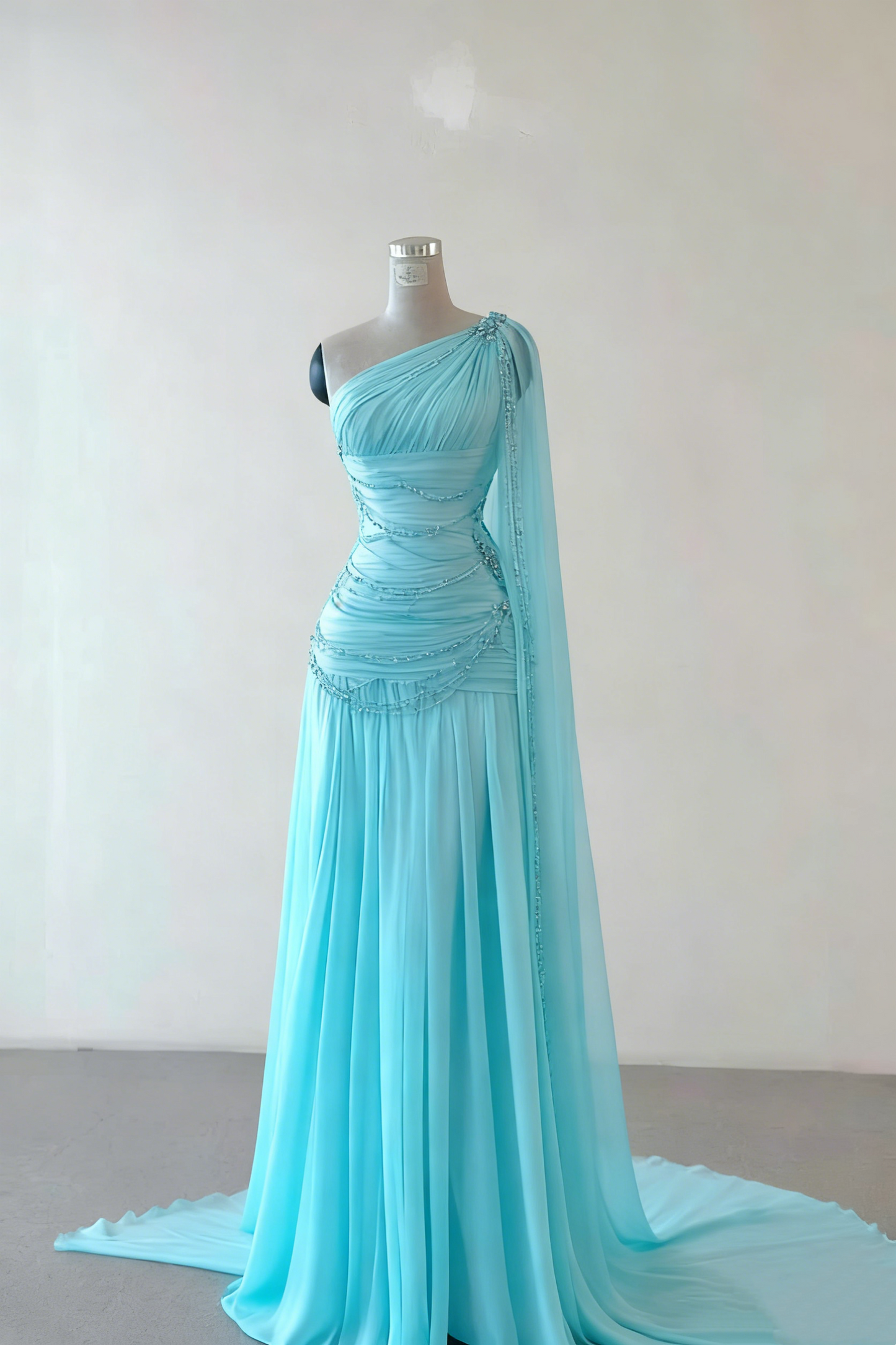 Vintage A-Linie One-Shoulder-Rosa Chiffon Ballkleider Perlen Abendkleid J5712 