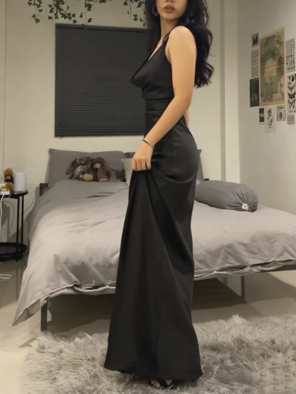 Schwarzes Etui-Ballkleid aus Satin, Abendkleid J6021