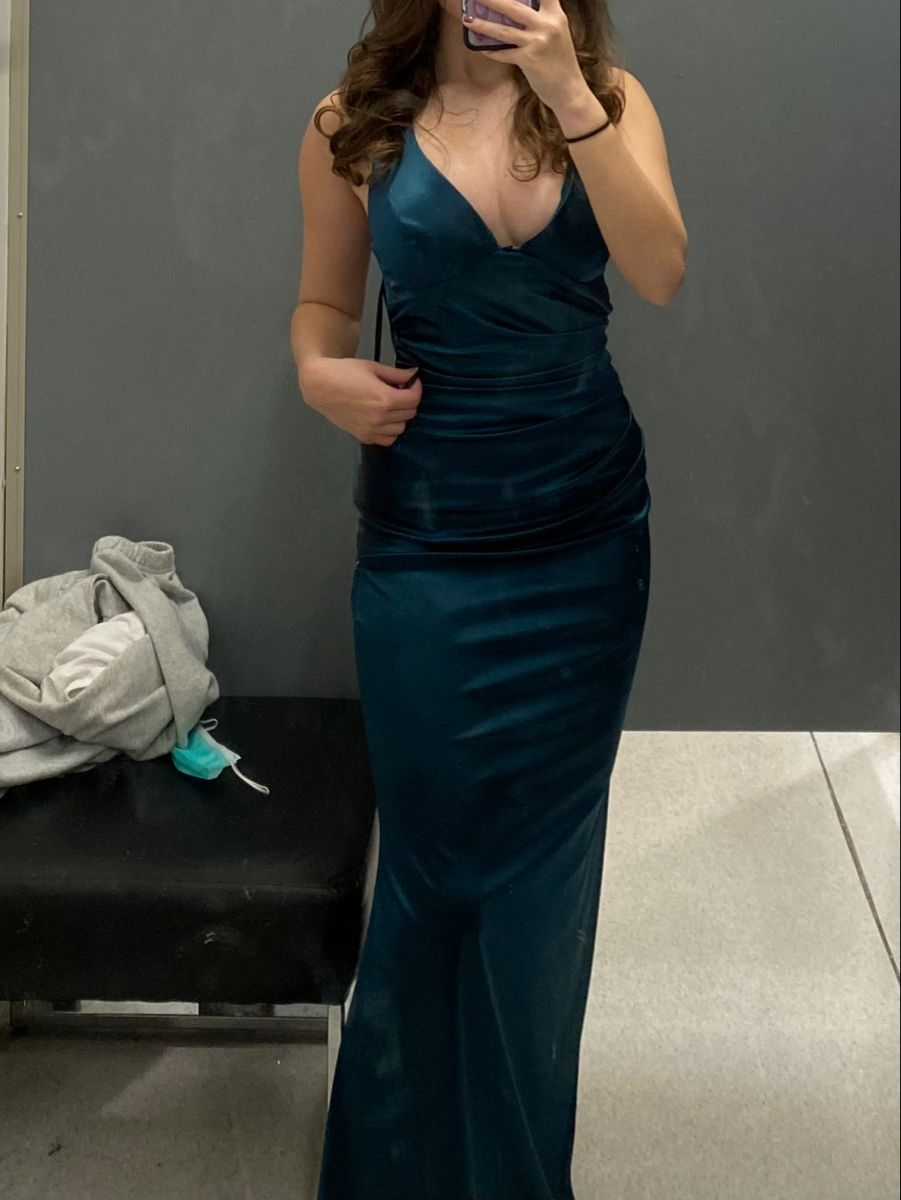 Robe de bal sirène en satin turquoise Robe de soirée formelle J6058