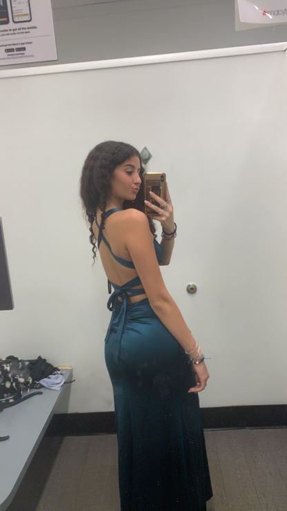 Robe de bal sirène en satin turquoise Robe de soirée formelle J6058