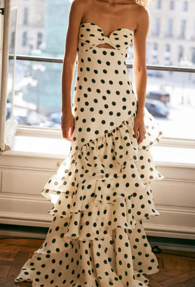 Trägerloses Polka Dots A-Linie Ballkleid Mode Abendkleider J6061