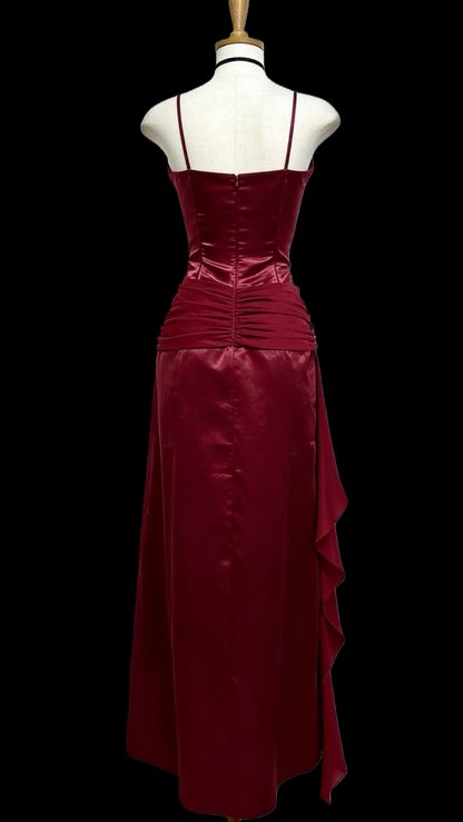 Robe de bal rouge vintage à bretelles spaghetti, robe de soirée formelle J6465
