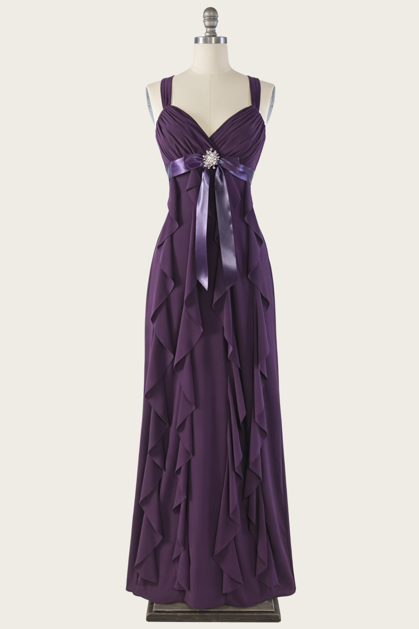 Ruffle A Line Purple Evening Dress Chiffon Formal Party Gown J6466