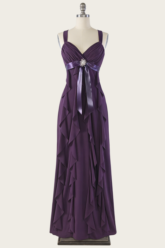 Lila Abendkleid mit Rüschen in A-Linie, Chiffon, formelles Partykleid J6466