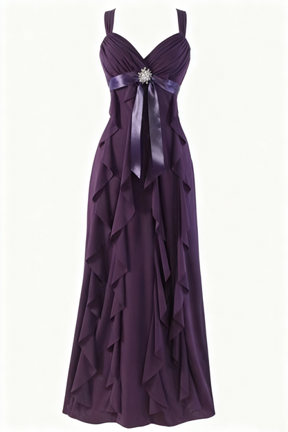 Ruffle A Line Purple Evening Dress Chiffon Formal Party Gown J6466