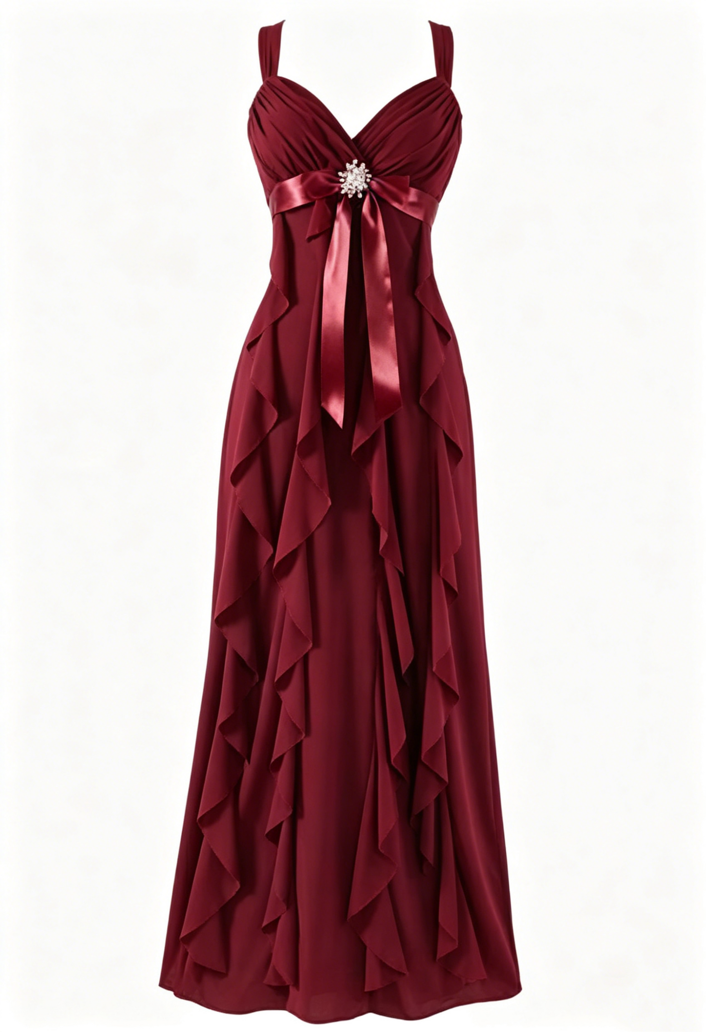 Robe de soirée trapèze violette à volants en mousseline de soie J6466