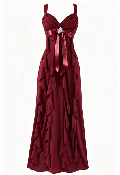 Robe de soirée trapèze violette à volants en mousseline de soie J6466