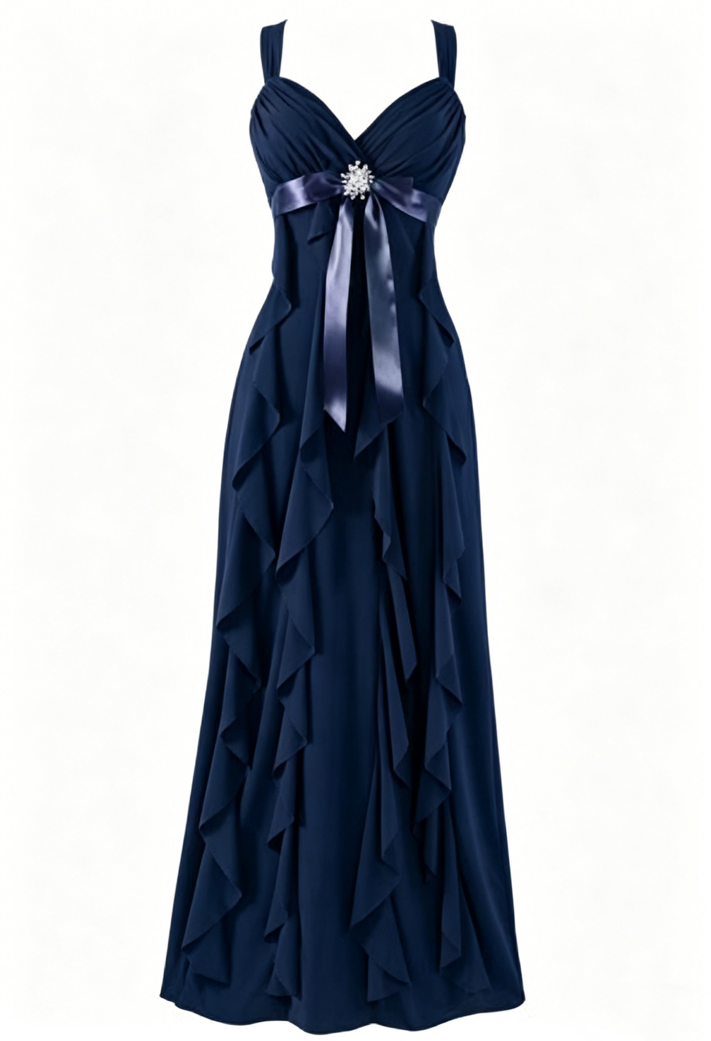 Robe de soirée trapèze violette à volants en mousseline de soie J6466