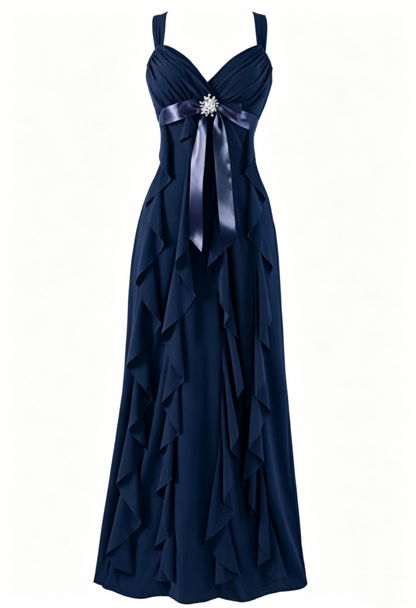 Robe de soirée trapèze violette à volants en mousseline de soie J6466