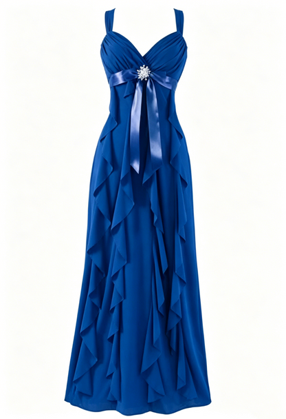 Robe de soirée trapèze violette à volants en mousseline de soie J6466