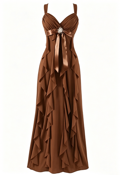 Robe de soirée trapèze violette à volants en mousseline de soie J6466