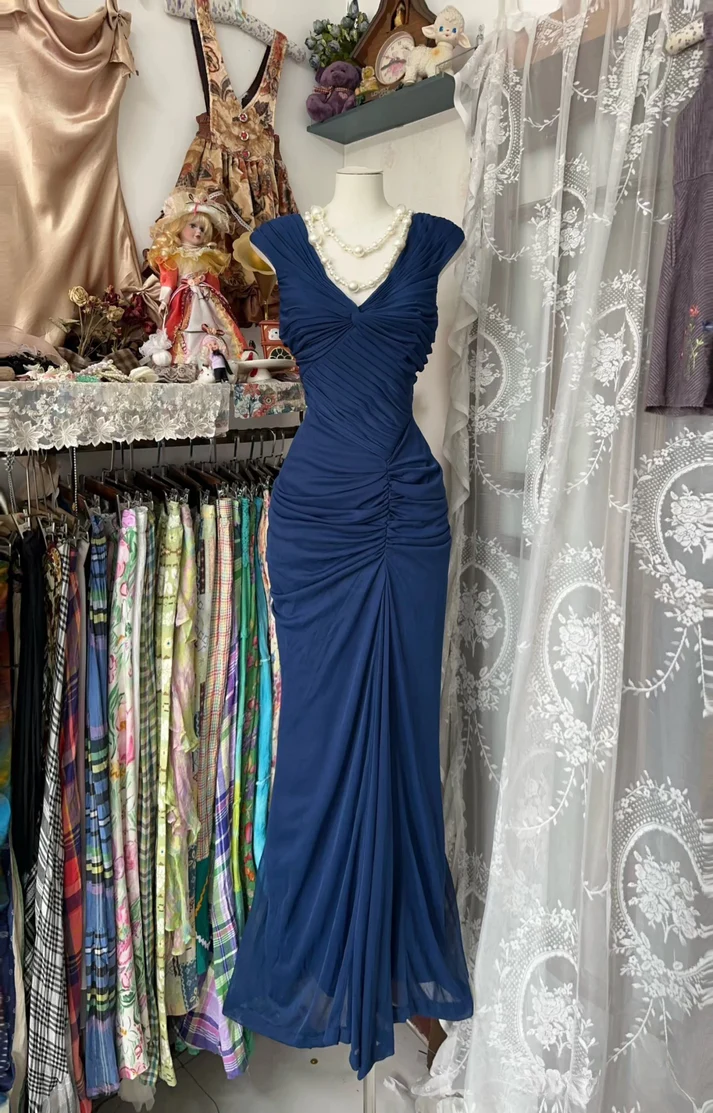 Dunkelblaues Meerjungfrau-Abschlussballkleid, formelles Abendkleid, Partykleid J6637