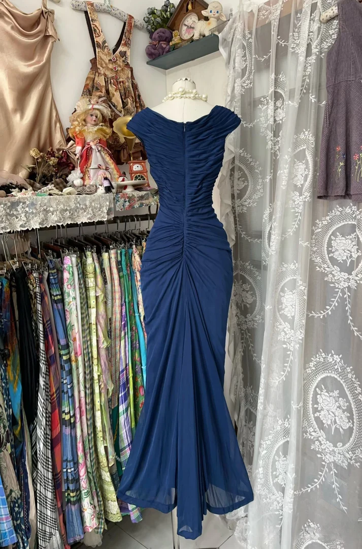 Dunkelblaues Meerjungfrau-Abschlussballkleid, formelles Abendkleid, Partykleid J6637