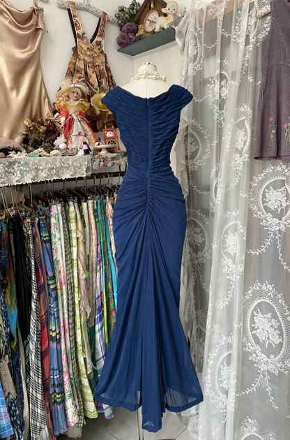Dunkelblaues Meerjungfrau-Abschlussballkleid, formelles Abendkleid, Partykleid J6637
