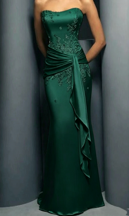 Robe de soirée sirène en satin avec appliques J6742